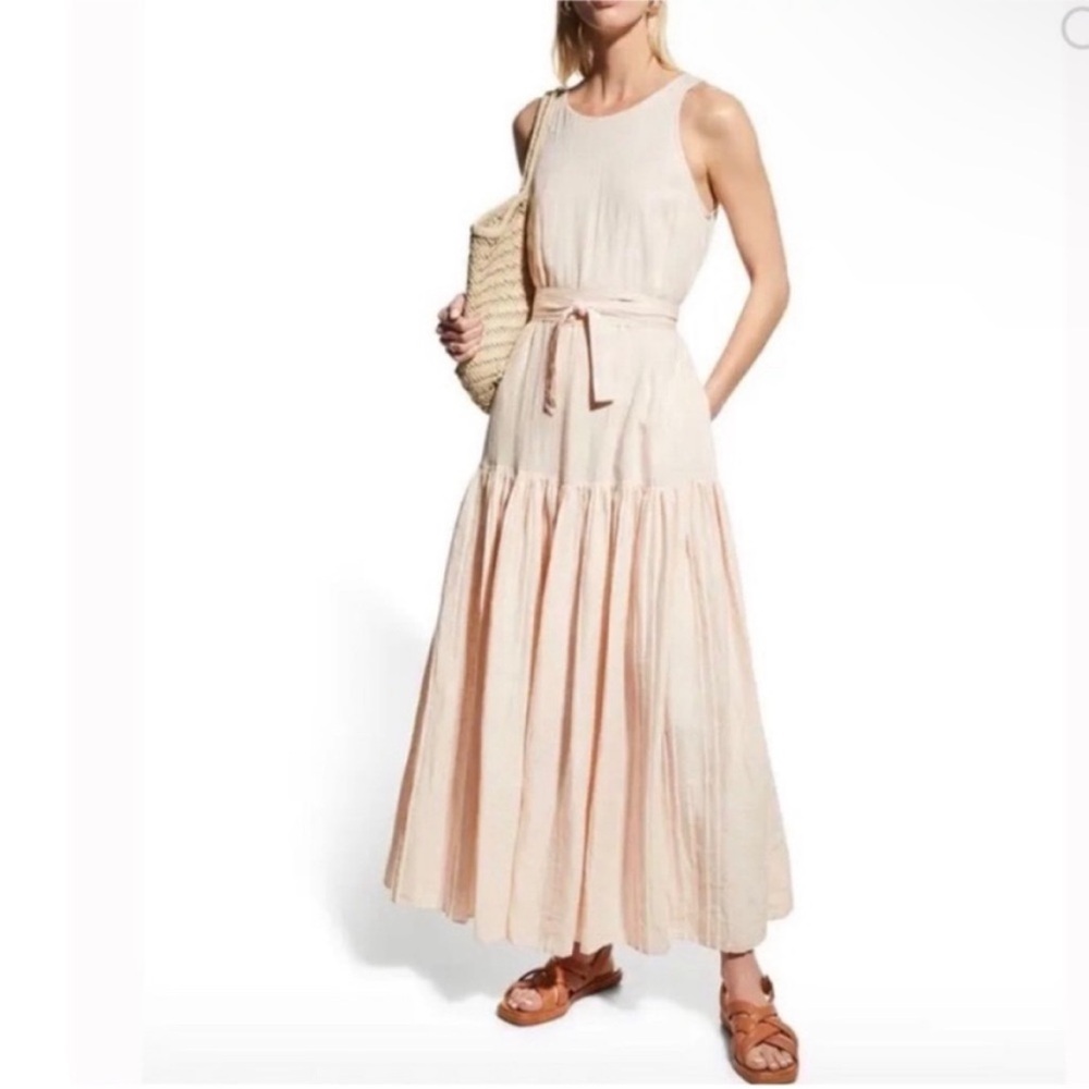 Rebecca Taylor belted pleated linen dress light pink preppy medium M